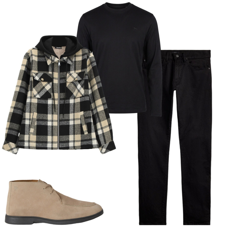 Outfit uomo - Ottobre. Stile Trendy per Tutti i giorni. Abbinamento con stivali e stivaletti, t-shirt, cappotti, jeans.