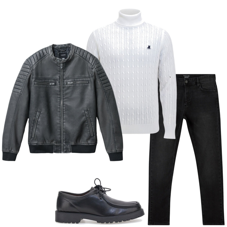 Outfit uomo - A cena da lei. Stile Trendy per Serata speciale. Abbinamento con giacche, jeans skinny, pullovers, scarpe stringate.