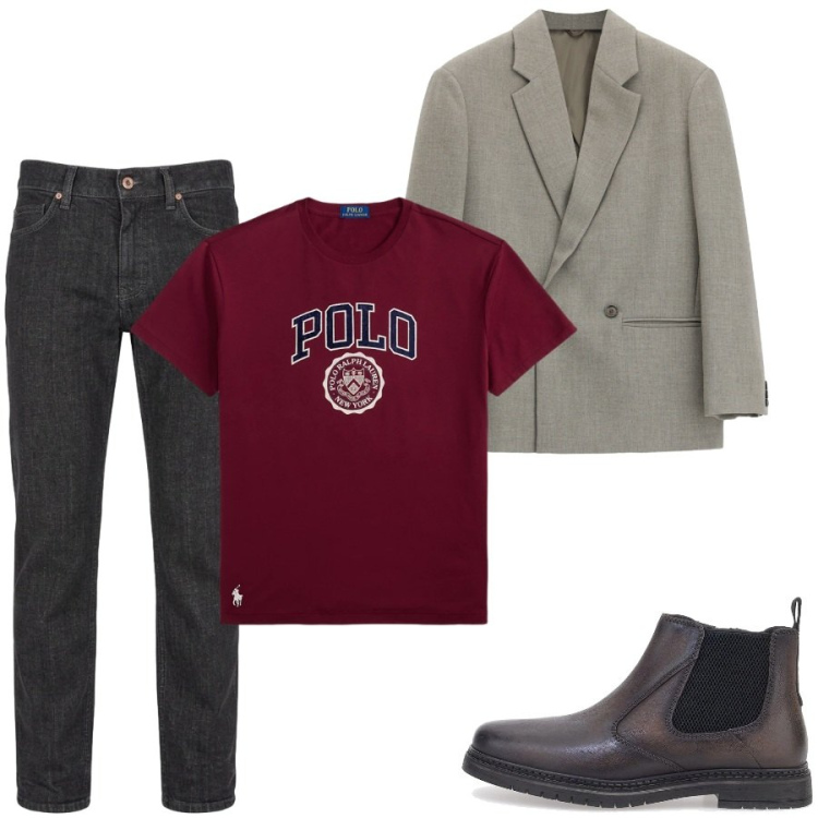 Outfit uomo - Total look #2488021. Stile Urban per Tutti i giorni. Abbinamento con jeans, giacche, t-shirt, stivali e stivaletti.