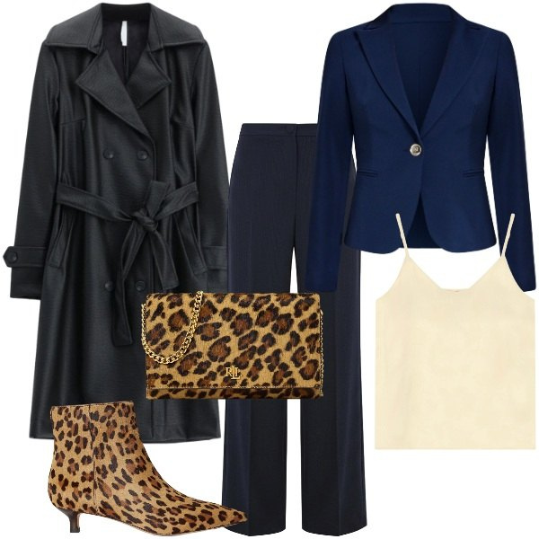 Outfit donna - Trench oversize: il gioco delle proporzi. Stile Bon Ton per Tutti i giorni. Abbinamento con trench, stivaletti, borse a tracolla, pantaloni a palazzo, blazer, top.
