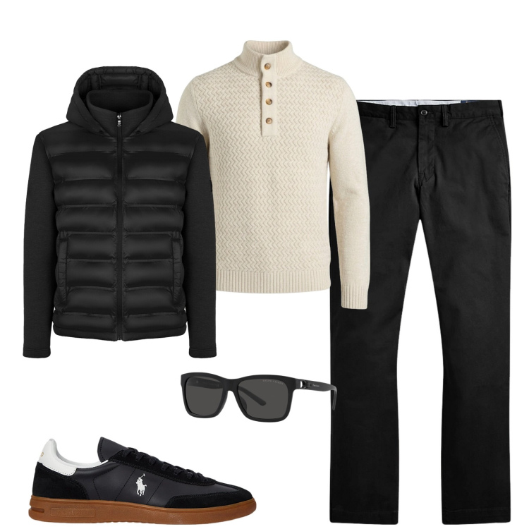Outfit uomo - City. Stile Urban per Tutti i giorni. Abbinamento con pullovers, pantaloni, sneakers, occhiali da sole, piumini.