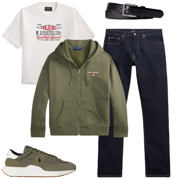 Outfit uomo - Ottobre. Stile Casual per Tutti i giorni. Abbinamento con cinture, jeans, t-shirt, felpe con cappuccio, sneakers.