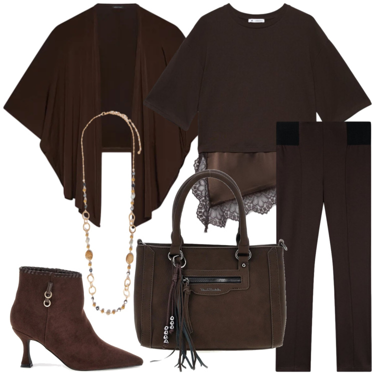 Outfit donna - Total look #2488067. Stile Casual chic per Tutti i giorni. Abbinamento con t-shirt, pantaloni, blazer, collane, stivaletti, borse a spalla.