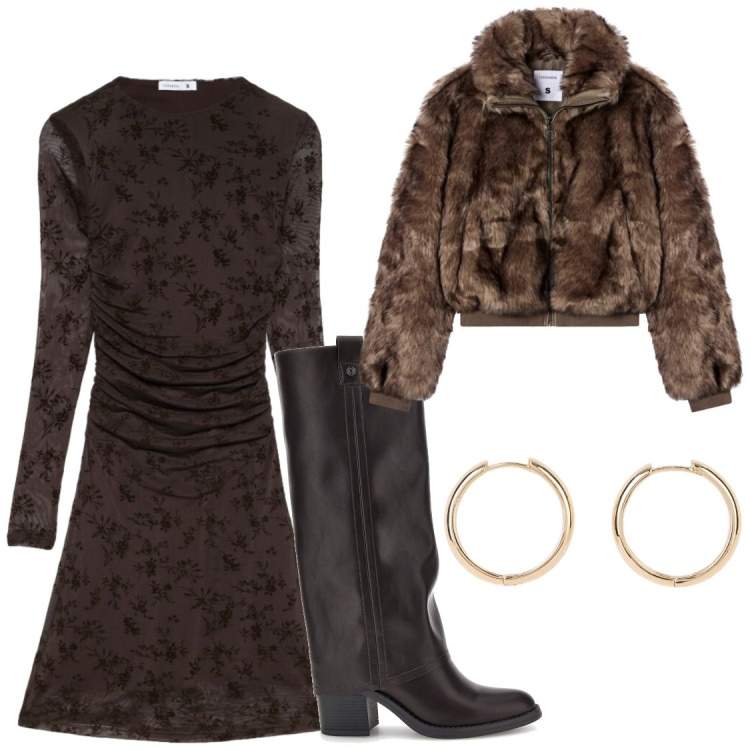 Outfit donna - Glamour in serate autunno inverno. Stile Glamour per Serata fuori. Abbinamento con vestiti corti, ecopellicce, stivali, orecchini.