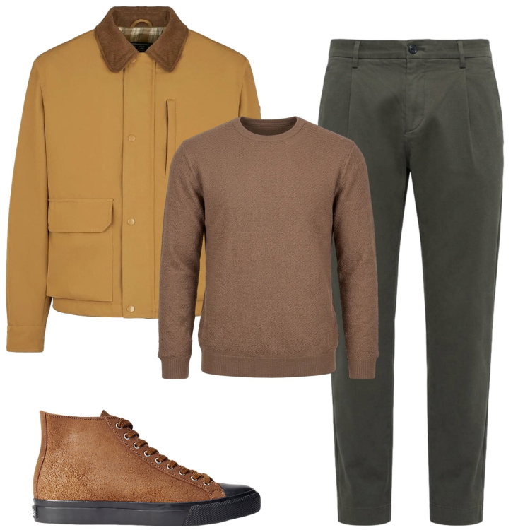 Outfit uomo - Ottobre. Stile Urban per Tutti i giorni. Abbinamento con maglieria, pantaloni, sneakers, piumini.