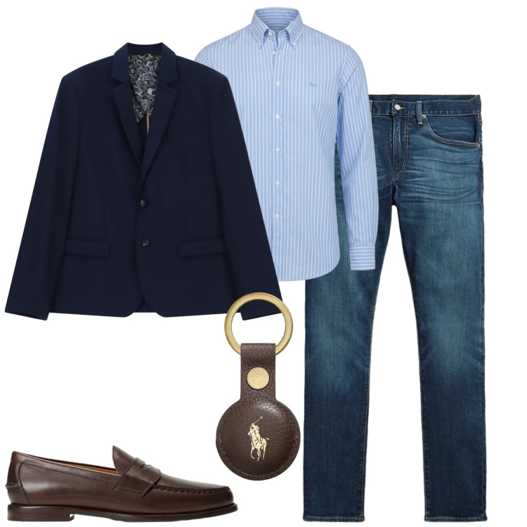 Outfit uomo - Bison. Stile Business/Elegante per Tutti i giorni. Abbinamento con camicie, giacche, scarpe stringate, jeans, portachiavi.