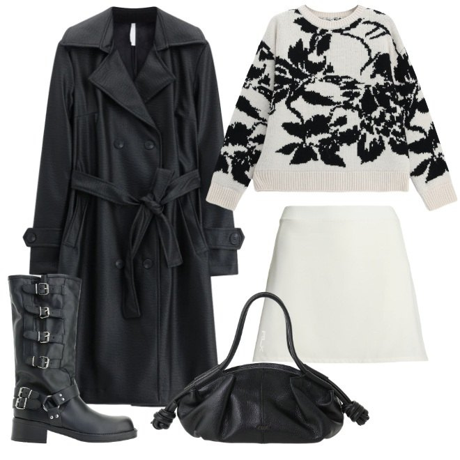 Outfit donna - Romanticamente aggressiva. Stile Urban per Tutti i giorni. Abbinamento con maglieria, trench, minigonne, borse a mano, stivali.