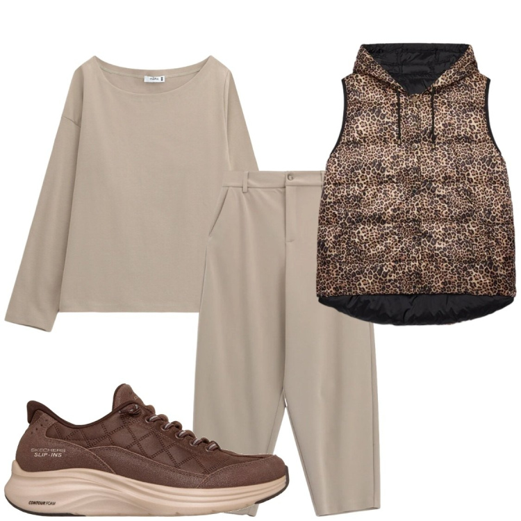 Outfit donna - Tempo pazzo in autunno. Stile Sporty chic per Tutti i giorni. Abbinamento con piumini, felpe, pantaloni, sneakers.