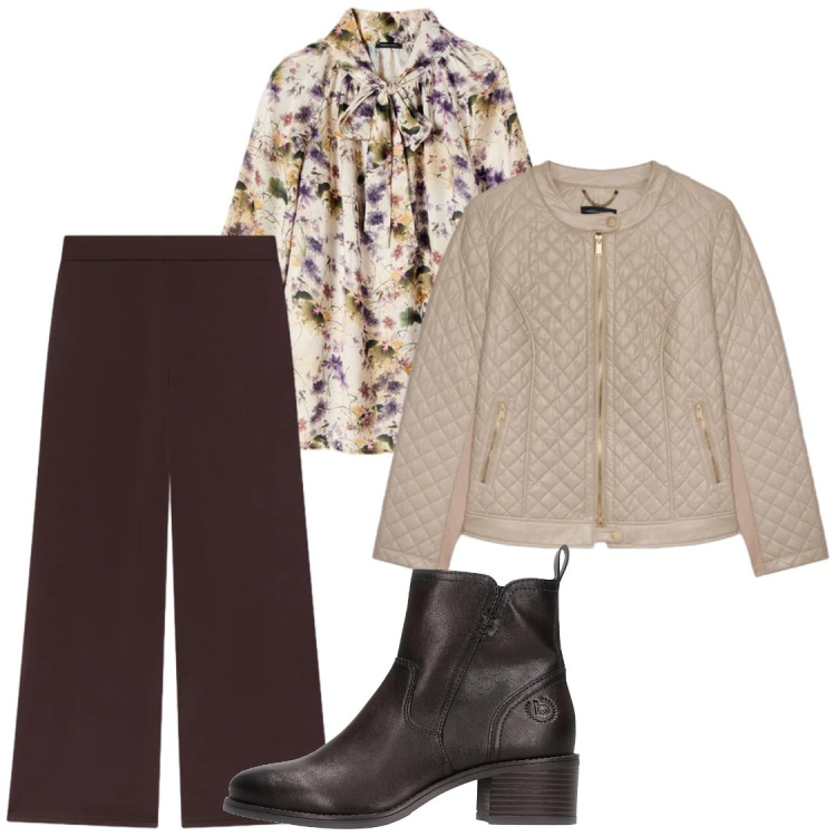 Outfit donna - Caldo in ufficio e fuori freddo. Stile Chic per Ufficio. Abbinamento con giacche, bluse, pantaloni, stivaletti.