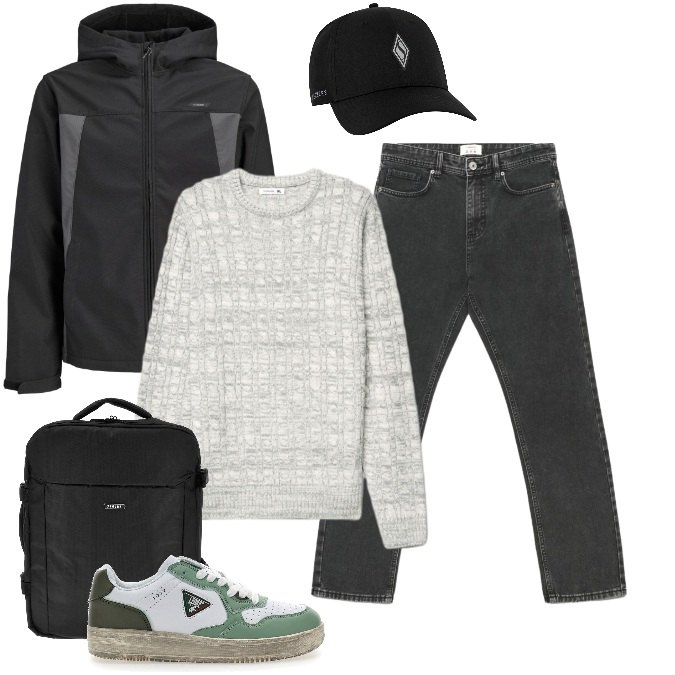 Outfit uomo - Il Look Perfetto: La Routine Quotidiana. Stile Urban per Tutti i giorni. Abbinamento con jeans dritti, maglieria, giacche, cappelli con visiera, sneakers, borse sportive.