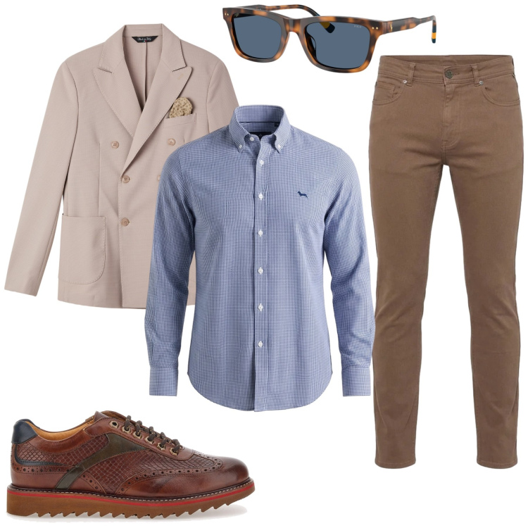 Outfit uomo - Total look #2488166. Stile Casual per Ufficio. Abbinamento con camicie, pantaloni, occhiali da sole, giacche, scarpe stringate.