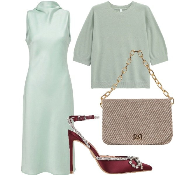 Outfit donna - Raso e angora. Stile Chic per Cerimonia. Abbinamento con maglieria, borse a spalla, vestiti midi/longuette, décolleté.