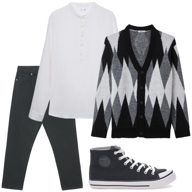 Outfit uomo - Casual. Stile Casual per Tutti i giorni. Abbinamento con cardigans, jeans, camicie, sneakers.