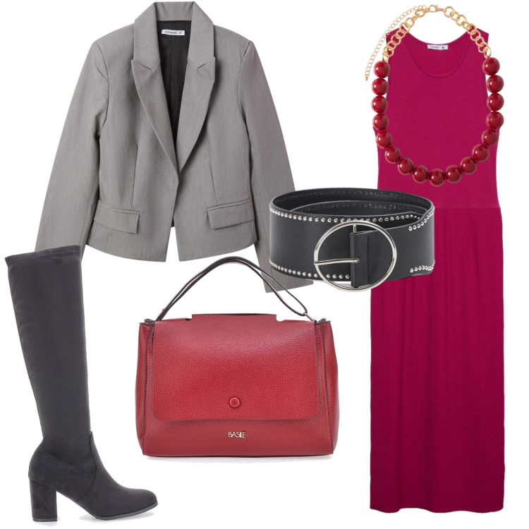 Outfit donna - Maxi perle. Stile Casual per Tutti i giorni. Abbinamento con vestiti lunghi, blazer, cinture, collane, borse a tracolla, stivali sopra il ginocchio.