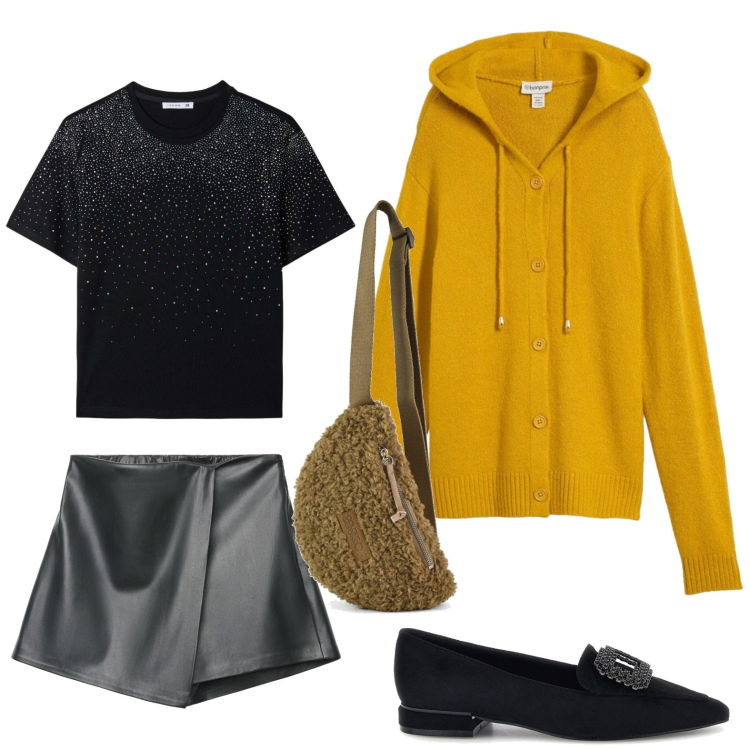 Outfit donna - Minimal dark. Stile Casual per Serata fuori. Abbinamento con t-shirt, gonne, cardigans, ballerine, marsupi.