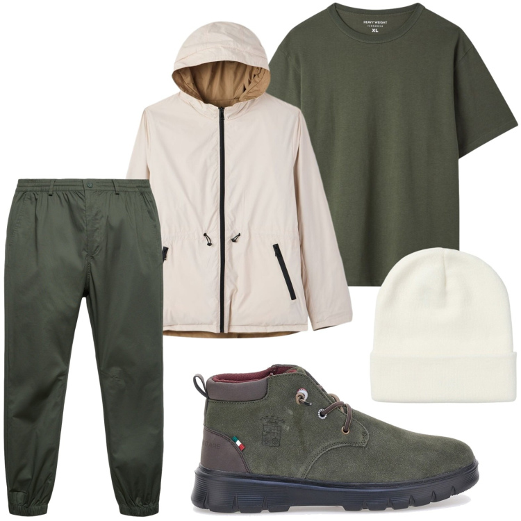 Outfit uomo - Autunno style. Stile Casual per Tutti i giorni. Abbinamento con berretti, pantaloni, giacche, t-shirt, stivali e stivaletti.