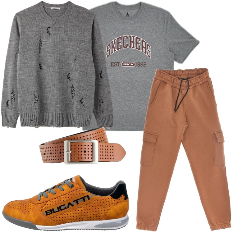 Outfit uomo - Cargo funzionali. Stile Casual per Tutti i giorni. Abbinamento con maglieria, t-shirt, pantaloni cargo, sneakers, cinture.
