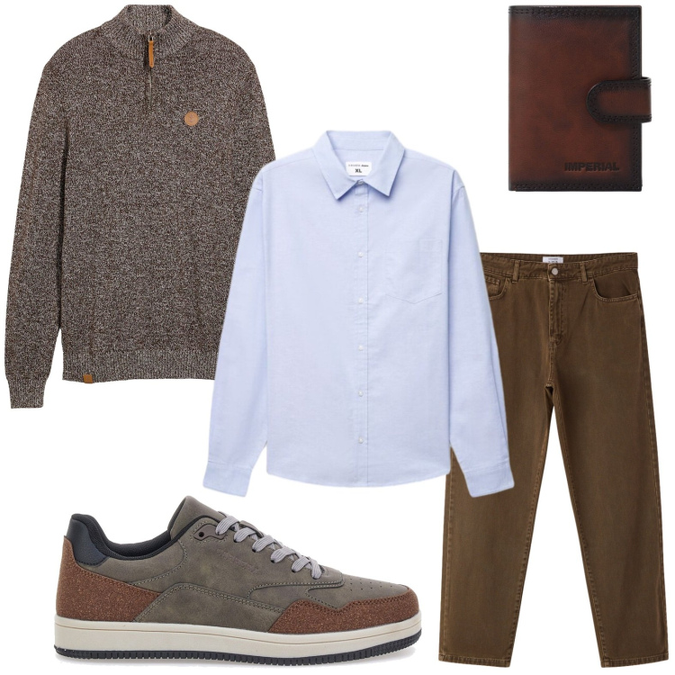 Outfit uomo - Camicia classica. Stile Casual per Tutti i giorni. Abbinamento con portafogli, pantaloni, camicie, maglieria, sneakers.