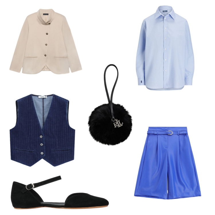 Outfit donna - Deep blue. Stile Casual chic per Tutti i giorni. Abbinamento con bermuda, blazer, gilet, camicie, portachiavi, ballerine.