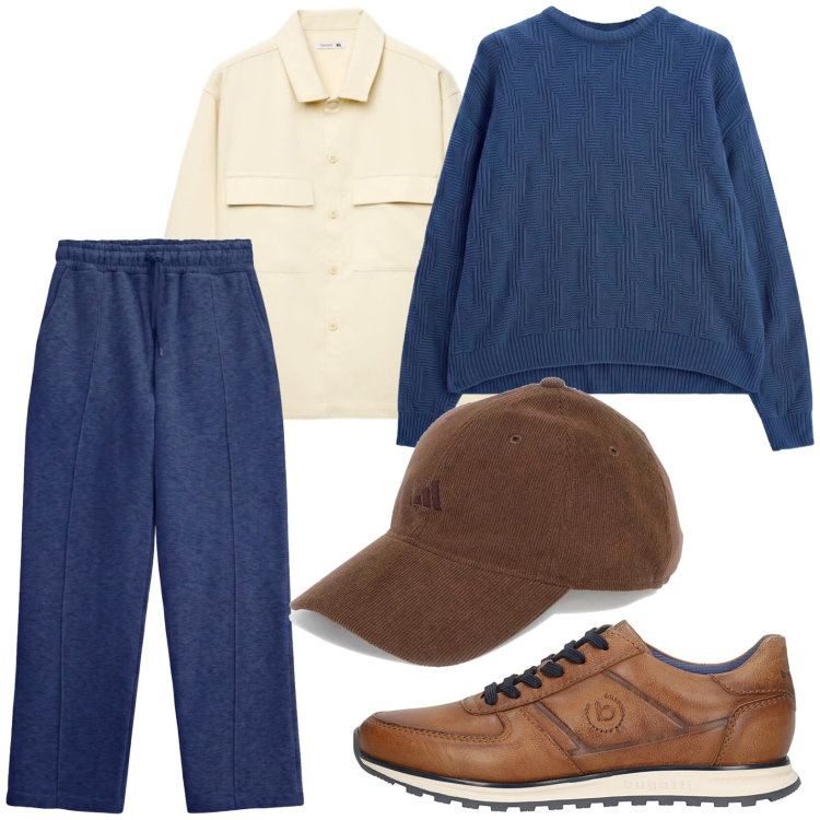 Outfit uomo - Accessori castagna. Stile Trendy per Tutti i giorni. Abbinamento con pantaloni, maglieria, camicie, cappelli con visiera, sneakers.