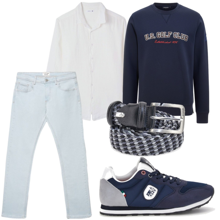 Outfit uomo - Golf club. Stile Casual per Tutti i giorni. Abbinamento con jeans, camicie, cinture, sneakers, felpe.