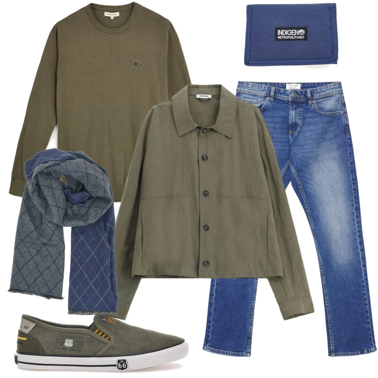 Outfit uomo - Metropolitan style. Stile Trendy per Tutti i giorni. Abbinamento con cappotti, jeans, sciarpe, sneakers, portafogli, pullovers.