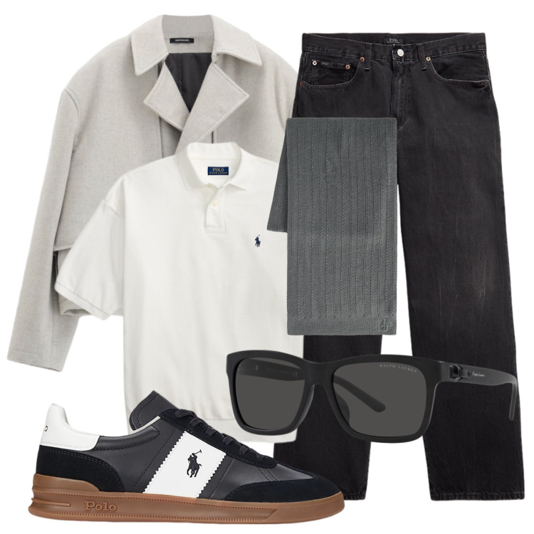 Outfit uomo - Il trench maschile. Stile Trendy per Tutti i giorni. Abbinamento con sciarpe, giacche, sneakers, jeans, occhiali da sole, polo.