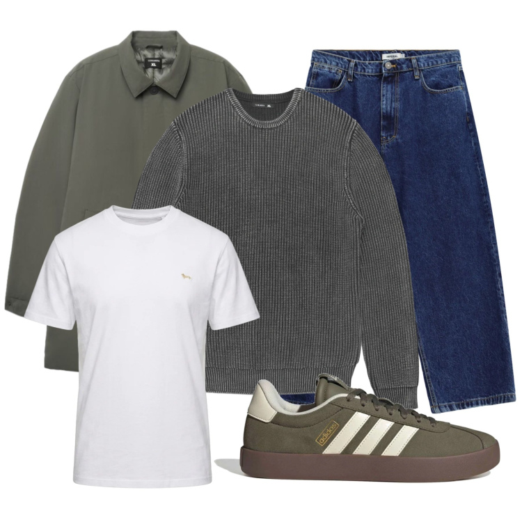 Outfit uomo - Il trench maschile. Stile Trendy per Tutti i giorni. Abbinamento con maglieria, trench, jeans, t-shirt, sneakers.