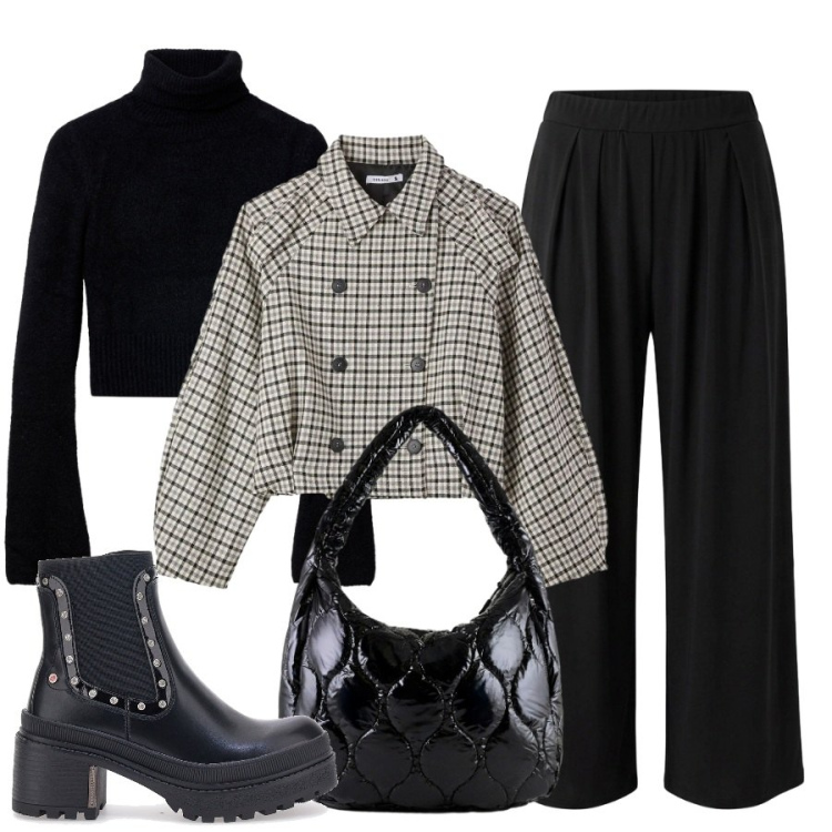 Outfit donna - Total look #2488308. Stile Casual per Scuola/Università. Abbinamento con borse tote, caban, maglieria, pantaloni, stivaletti chelsea.