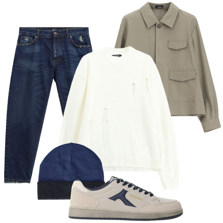 Outfit uomo - Weekend Ready Mood. Stile Urban per Tutti i giorni. Abbinamento con berretti, cappotti, maglieria, sneakers, jeans.