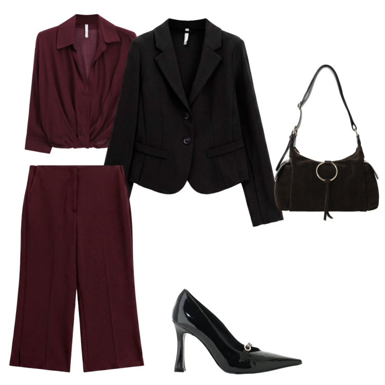 Outfit donna - Imperial. Stile Chic per Serata fuori. Abbinamento con camicie, pantaloni capri, blazer, décolleté, borse a spalla.