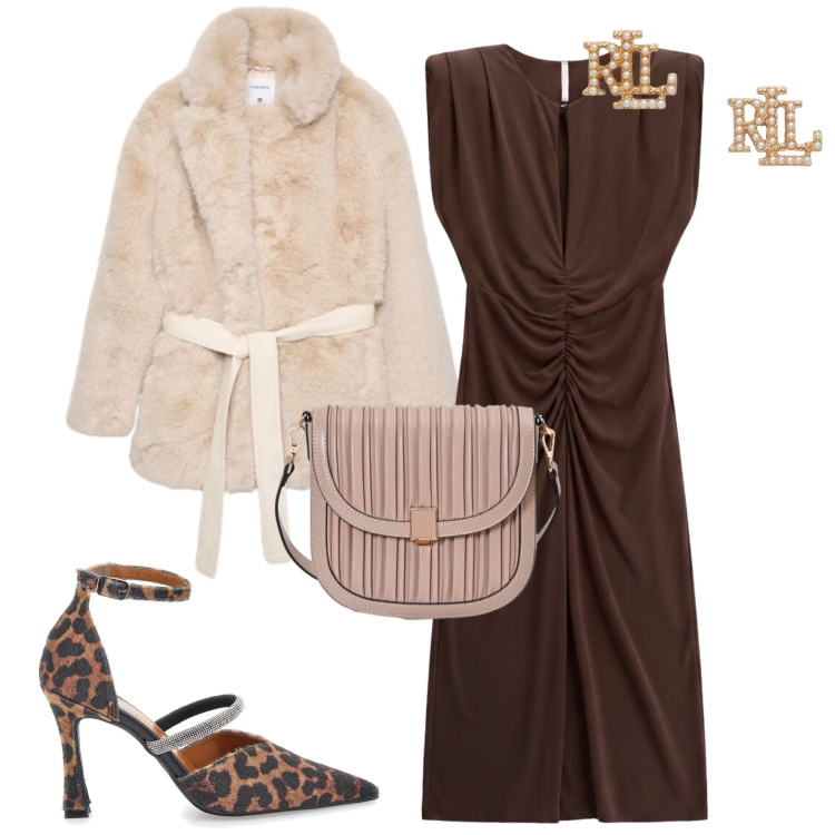 Outfit donna - Serata. Stile Chic per Serata fuori. Abbinamento con vestiti midi/longuette, orecchini, borse a tracolla, cappotti, décolleté.