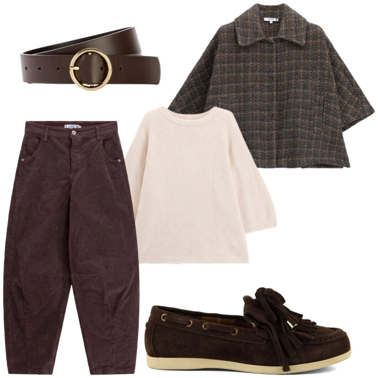 Outfit donna - I cappottini corti. Stile Chic per Ufficio. Abbinamento con maglieria, cappotti, jeans, cinture, mocassini.