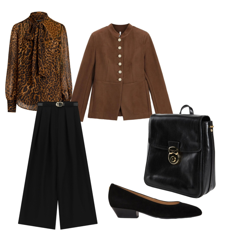 Outfit donna - Docente in classe. Stile Trendy per Scuola/Università. Abbinamento con pantaloni a palazzo, blazer, bluse, ballerine, zaini.