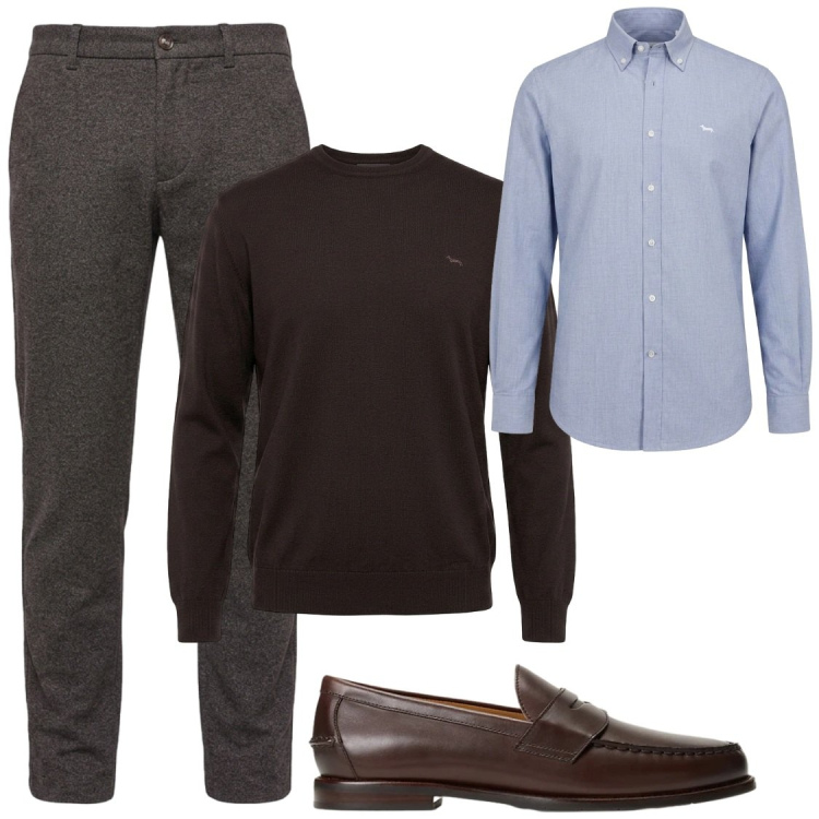 Outfit uomo - Senza giacca in ufficio. Stile Business/Elegante per Ufficio. Abbinamento con maglieria, camicie, pantaloni, scarpe stringate.