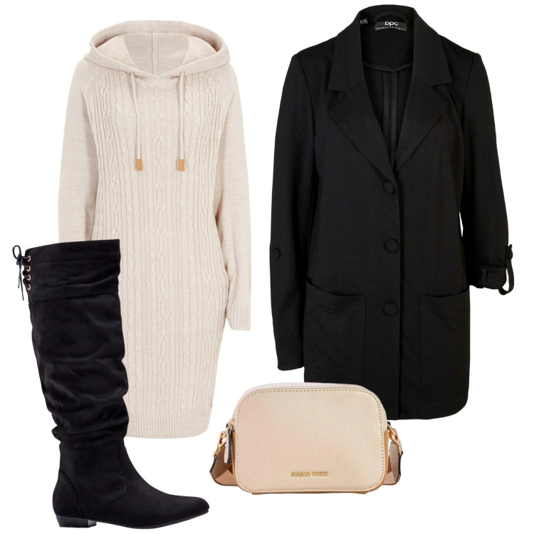 Outfit donna - Urban Cozy: Il perfetto look da giorno. Stile Casual chic per Tutti i giorni. Abbinamento con blazer, vestiti, stivali, borse a tracolla.