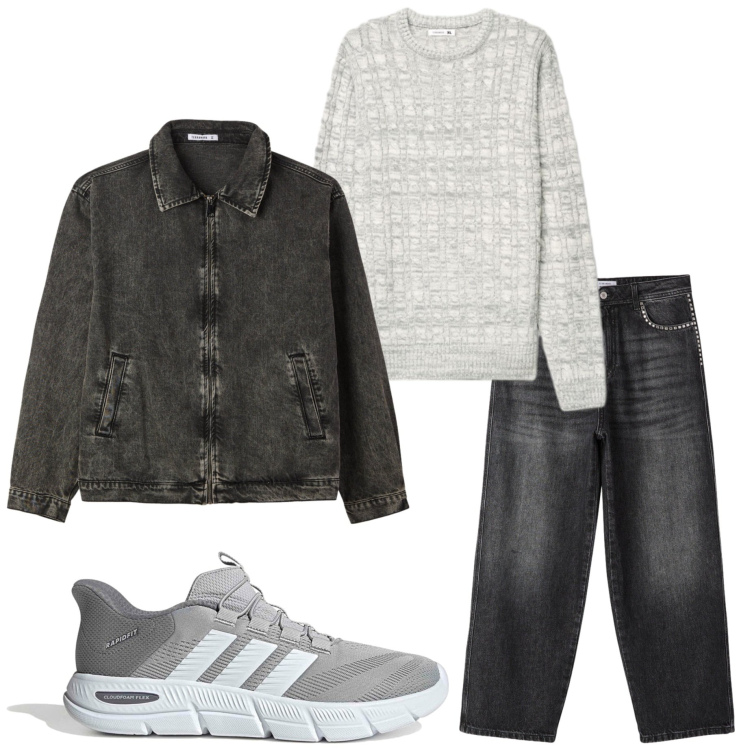 Outfit uomo - Denim nero. Stile Casual per Tutti i giorni. Abbinamento con cappotti, maglieria, jeans, sneakers.