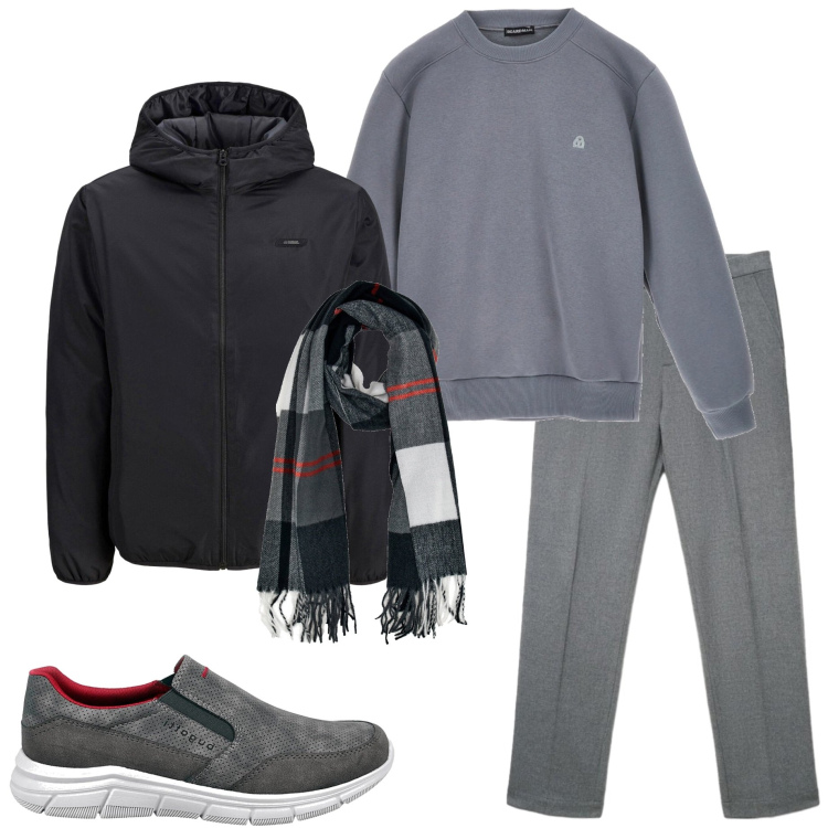 Outfit uomo - Urban autunnale. Stile Urban per Tutti i giorni. Abbinamento con giacche, pantaloni, sciarpe, scarpe stringate, felpe.