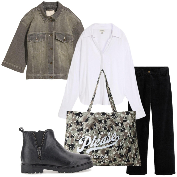 Outfit donna - Please shopper. Stile Casual per Tutti i giorni. Abbinamento con shopping bag, pantaloni, bluse, stivaletti, cappotti.