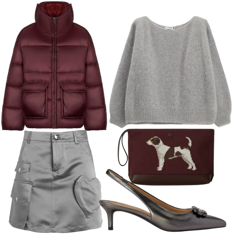 Outfit donna - Gonna funzionale. Stile Casual per Tutti i giorni. Abbinamento con pochette, décolleté, maglieria, piumini, minigonne.