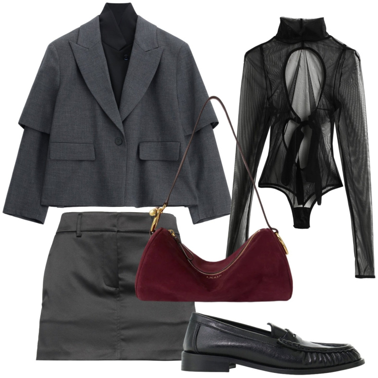 Outfit donna - Uscita serale. Stile Casual per Serata fuori. Abbinamento con blazer, mocassini, borse a spalla, body, minigonne.