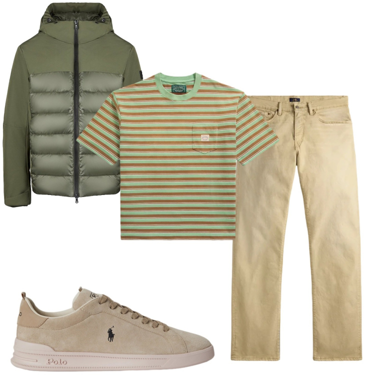 Outfit uomo - Total look #2488526. Stile Casual per Tutti i giorni. Abbinamento con sneakers, t-shirt, jeans dritti, piumini.