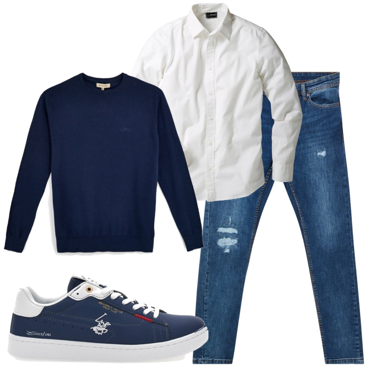 Outfit uomo - Total look #2488527. Stile Trendy per Serata speciale. Abbinamento con jeans strappati, maglieria, camicie, scarpe stringate.