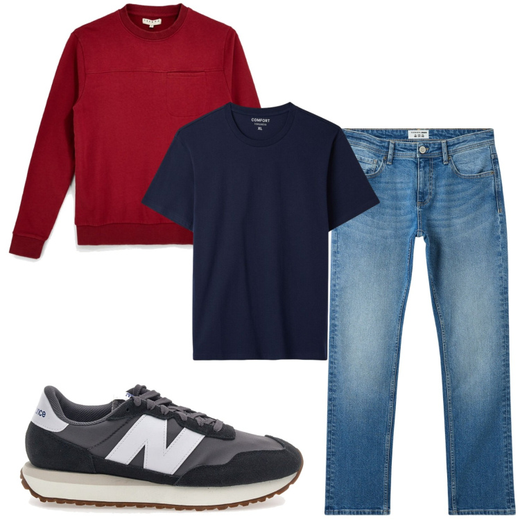 Outfit uomo - Total look #2488529. Stile Casual per Tutti i giorni. Abbinamento con jeans, t-shirt, sneakers, felpe.