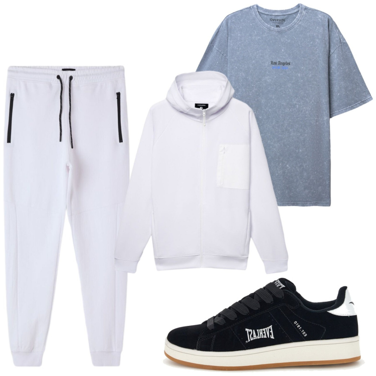 Outfit uomo - Total look #2488536. Stile Trendy per Sport. Abbinamento con t-shirt, felpe con cappuccio, pantaloni, sneakers.