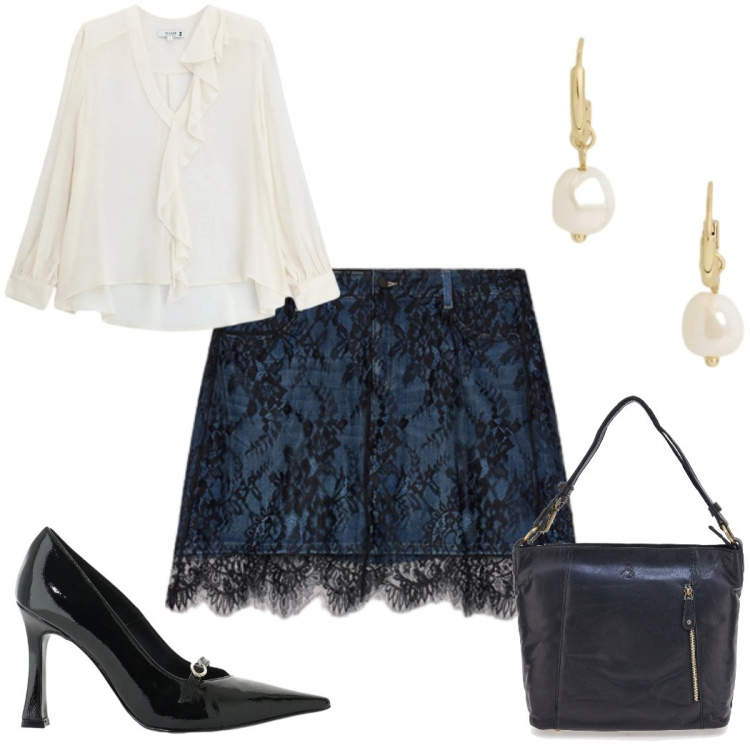 Outfit donna - Total look #2488588. Stile Glamour per Serata fuori. Abbinamento con décolleté, minigonne, orecchini, bluse, borse a spalla.