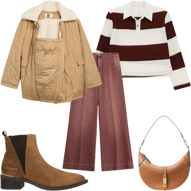 Outfit donna - Total look #2488596. Stile Casual per Tutti i giorni. look ideale per Premaman. Abbinamento con stivaletti texani, blazer, polo, jeans, borse a spalla.