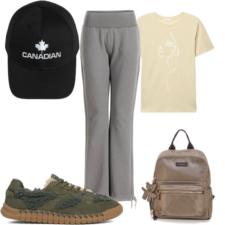 Outfit donna - Total look #2488599. Stile Basic per Tutti i giorni. Abbinamento con t-shirt, berretti, pantaloni, sneakers, zaini.