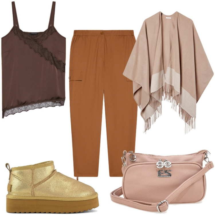 Outfit donna - Total look #2488606. Stile Trendy per Tutti i giorni. Abbinamento con cappe, top, pantaloni cargo, stivaletti, borse a tracolla.