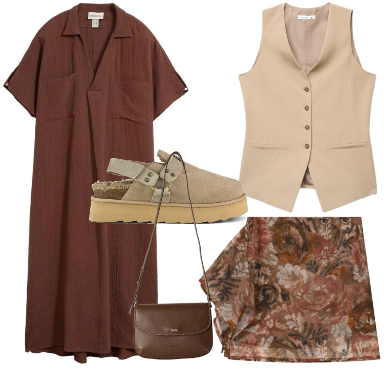 Outfit donna - Stile creativo. Stile Glamour per Tutti i giorni. Abbinamento con borse a tracolla, minigonne, gilet, caftani, sabot.
